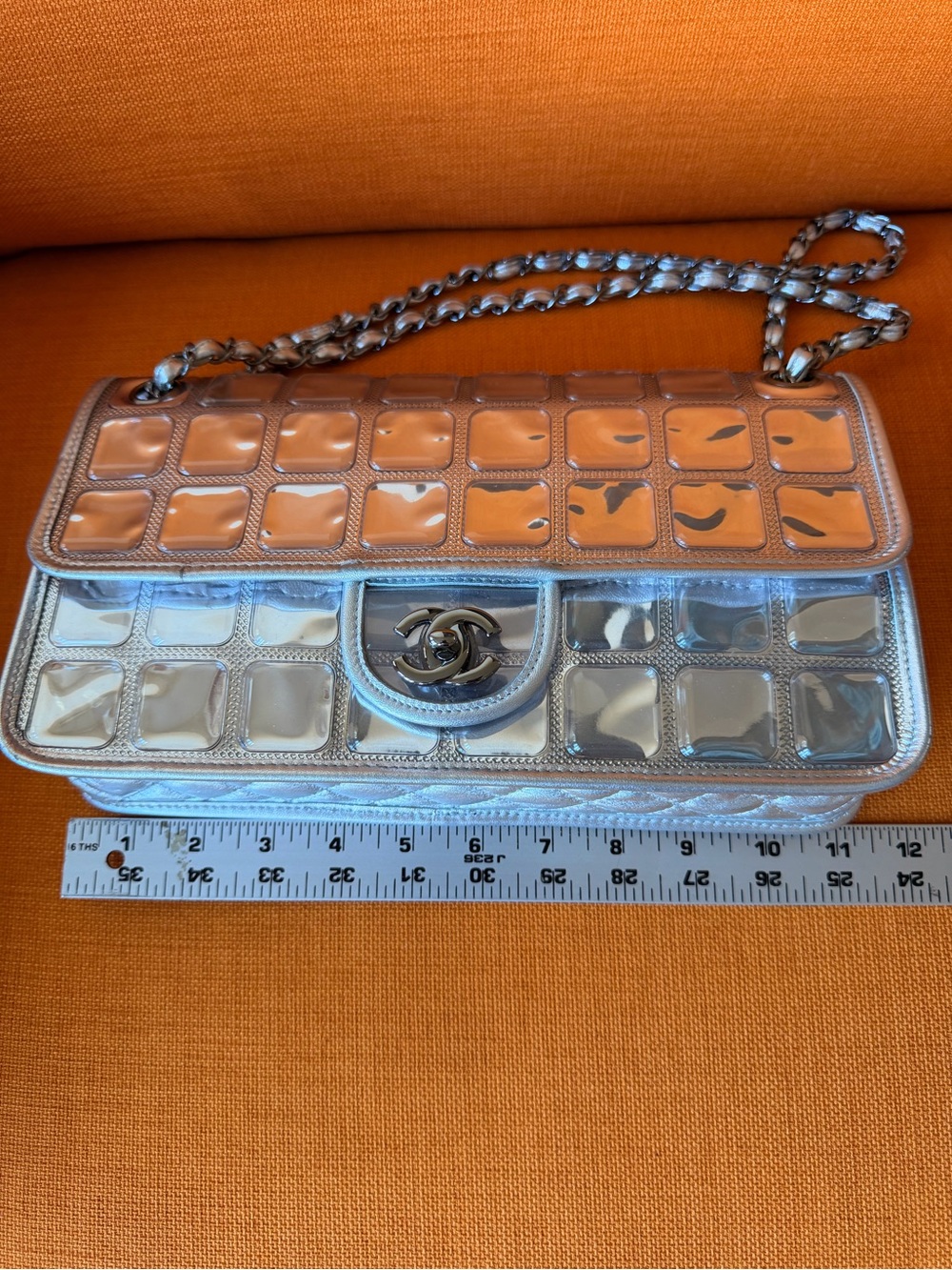 Vintage 2008 classic CHANEL Silver Patent Quilted Flap Shoulder Bag - Picture 13 of 16
